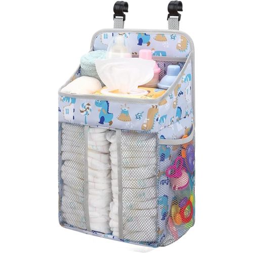 Accmor Hanging Baby Diaper Caddy Organizer, Diaper Stacker, Baby Crib Hanging Classified Storage Bag Organizer for Changing Table, Crib, Playard or Wall & Nursery Organization, White