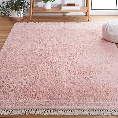 SAFAVIEH Easy Care Collection Accent Rug - 4' x 6', Pink & Ivory, Handmade Tassel, Machine Washable Ideal for High Traffic Areas in Entryway, Living Room, Bedroom (ECR211U)