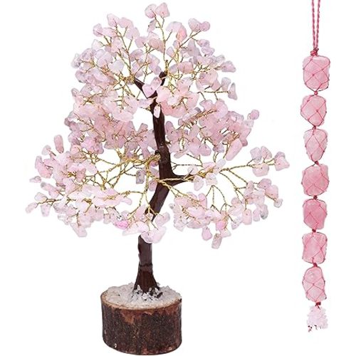 Rose Quartz Chakra Tree of Life, Crystal Tree of Life - Handmade Gemstone Tree, Feng Shui Tree, Crystal Decoration, Artificial Tree, Spiritual Gift, Money Tree Bonsai, Rose Quartz Tumble Hanging