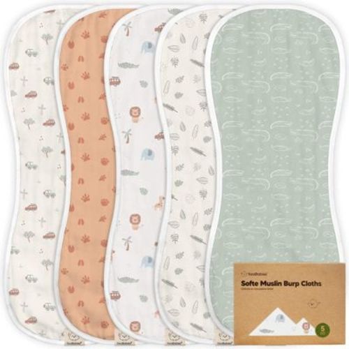 Keababies 5pk Organic Softe Muslin Burp Cloths For Baby Girls And Boys, Large Absorbent Burping Cloths For Babies, Baby Burp Clothes (wilderness)