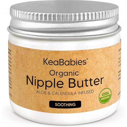 Organic Nipple Butter for Cracked, Sore, Relief - Nursing Nipple Cream Safe for Breastfeeding, 100% Natural Clean Breast Cream, Non Lanolin Balm, Mom Postpartum Breastfeeding Essentials,2oz (Soothing)