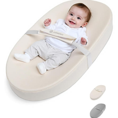 COMOMY Baby Changing Pad with Wipeable & Waterproof PU Cover, Contoured Diaper Changing Pad for Dresser with Non-Slip Safety Belt, Portable and Lightweight, Large Cushioned Foam, Creamy White