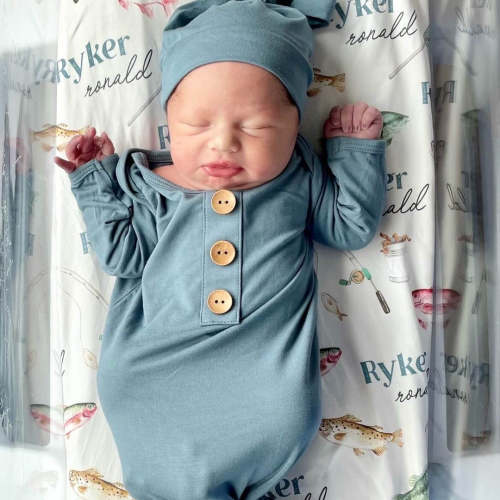 Gone Fishing Personalized Baby Name Swaddle Blanket