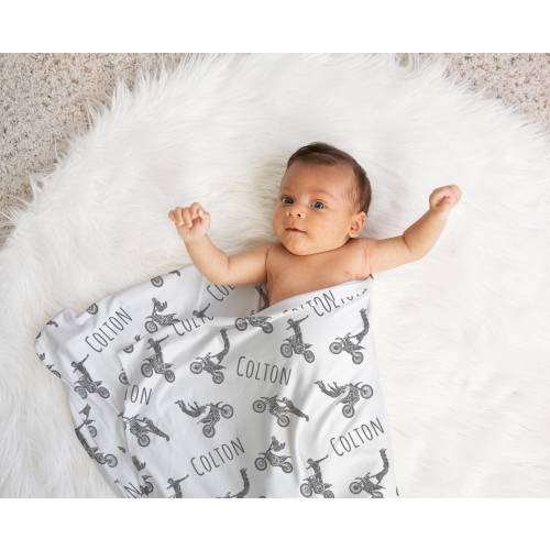 Custom Motocross Baby Name Swaddle, Personalized Baby Boy Dirt Bike Blanket, Baby Shower Gift, Motorcycle Keepsake, New Mom, Newborn Gift,