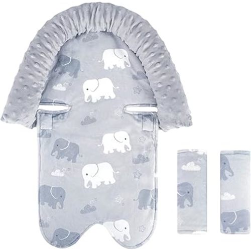 TANOFAR Baby Car Seat Insert and Strap Covers, Gray Carseat Head Support for Boys, Soft Unisex Cushion Fit for Car Seats, Stroller, Bouncers, Elephant