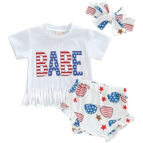 BemeyourBBs 0-6 Years Matching Sister 4th of July Outfit American Flag Tassel T-Shirt Shorts or Flared Pants with Headband