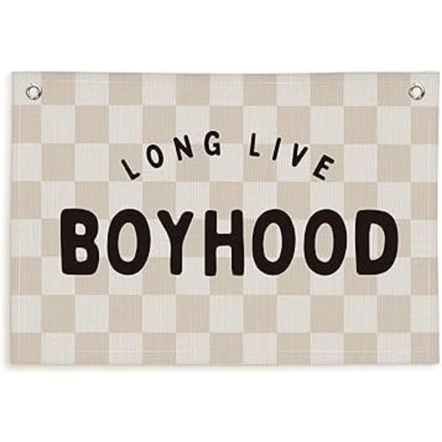 Lacama Long Live Boyhood Boys Room Decor Nursery Decor, Linen Banner Wall Hanging Banner Flag for Boys Bedroom Decor Toddler Boy Room Nursery 30x20 In