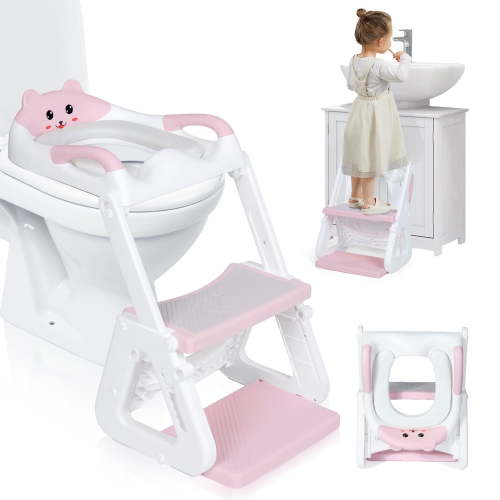Orzbow Toddler Potty Training Seat, Anti-Slip Pad, Adjustable Ladder, Travel Stool, Pink