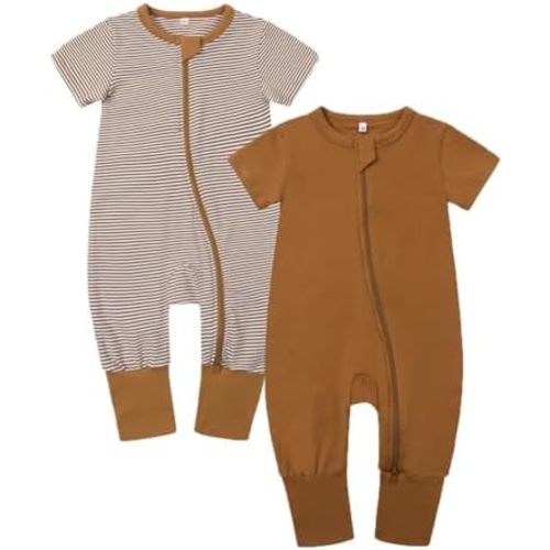 BeiVSlley Baby Boy Girl's 2 Pack Summer Short Sleeve Rompers Infant Cotton Coveralls Toddler Zip front Outfits Clothes
