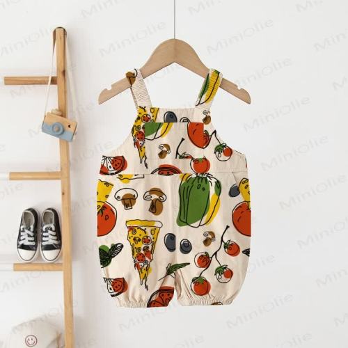 Baby Toddler Pizza Foods White Overalls