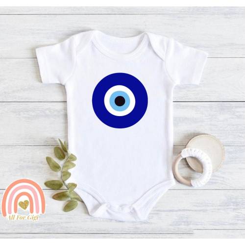 Evil Eye Baby Bodysuit (Round Shape) - Cute Baby Clothing - Middle Eastern, Good Luck, Christmas Gift, Newborn