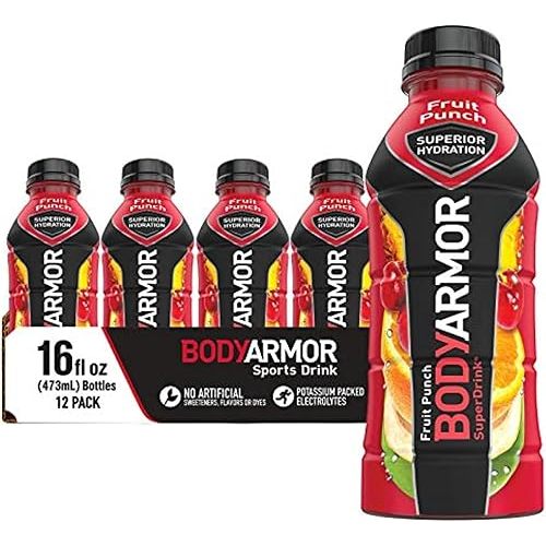 BODYARMOR Sports Drink Sports Beverage, Fruit Punch, Natural Flavors With Vitamins, Potassium-Packed Electrolytes, No Preservatives, Perfect For Athletes, 16 Fl Oz (Pack of 12)