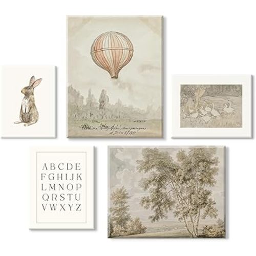 Vintage Nursery Wall Art Children Room Canvas Wall Decor Country Posters Botanical Prints Vintage Landscape Pictures Kids Child Wall Art Neutral Artwork for Playroom Bedroom 8x10x5 Inch Framed