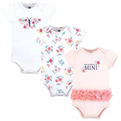 Hudson Baby Infant Girls Cotton Bodysuits 3-Pack, Butterfly Floral Tutu, Newborn