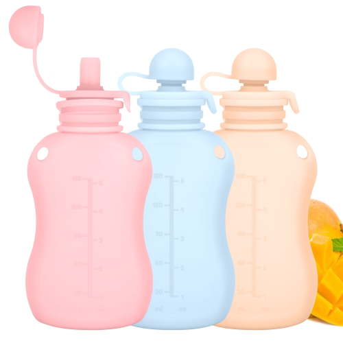Ghojet 3Pcs Silicone Baby Food Pouch, Reusable 5oz Breastmilk Storage Bag, Refillable Baby Food Storage Pouch, Heat Resistant Squeeze Pouch Dishwasher Safe for Toddlers and Babies