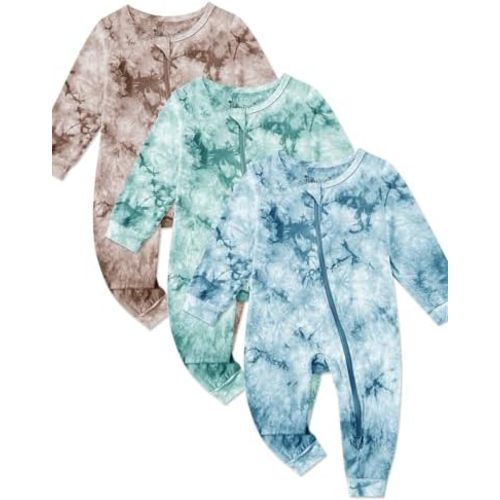 Jimonda Baby Girls Boys Footless Pajamas,Rayon From Bamboo Pjs 2 Way Zipper Long Sleeve Soft Sleeper,Infant Tie-dye Romper
