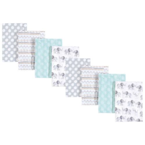 Hudson Baby Boys And Girls Cotton Poly Flannel Burp Cloths 8-pack, Gray Elephant, One Size