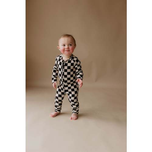 Black Checker | Bamboo Zip Pajamas