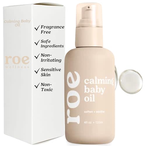 Roe Wellness Baby Oil Calming & Soothes, Hydrates Rough and Irritated Skin | All Natural Non-Greasy Hydrating Baby Oil | Moisturize Full Body (Calming Baby Oil)