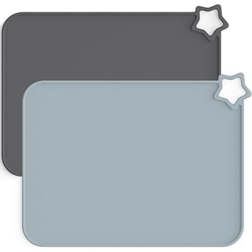 Moonkie Silicone Placemats for Baby & Kid, Stain Resistant Non-Slip Toddler Food Mats Eating Table Mat with 2 Packs (Dark Grey/Light Grey)