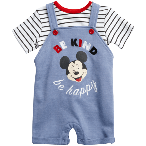 Disney Baby Boys’ Mickey Mouse Overall Romper Set - 2 Piece Shortalls and T-Shirt (0-9M)