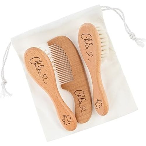 Custom Wooden Baby Brush set, Optional Icons and Fonts, Personalized Wooden Baby Brush and Comb Set, Personalized Baby Gifts, Baby Shower Gift Girls, Boy