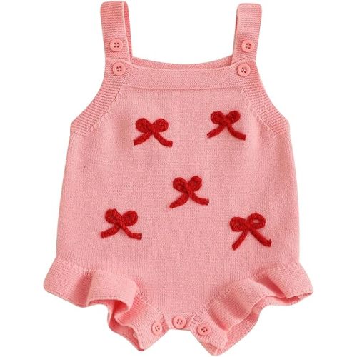 Newborn Baby Girl Knit Overall Sleeveless Strap Halter Sweater Romper One Piece Bodysuit Jumpsuit Summer Clothes