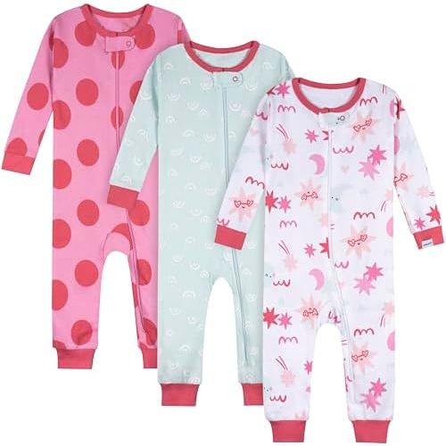 Onesies Brand Baby Girls’ 3-pack Snug Fit One-piece Cotton Pajamas