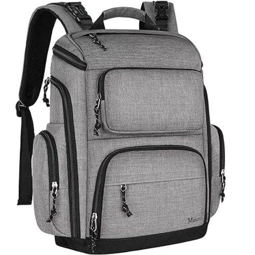 Mancro Diaper Bag Backpack, Multifunctional Travel Dad Diaper Bag with Insulated Pockets, Large Capacity Baby Diaper Backpack for Men and Women with Laptop Pocket and Stroller Straps, Grey