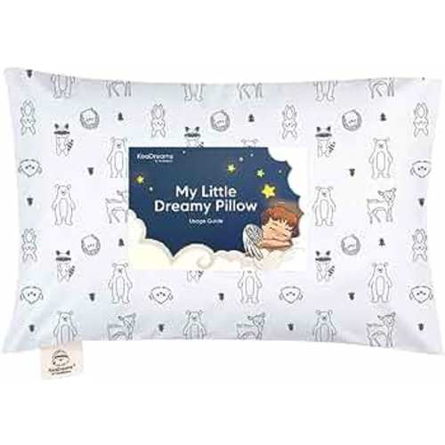 Toddler Pillow with Pillowcase - 13x18 My Little Dreamy Pillow, Organic Cotton Toddler Pillows for Sleeping, Kids Pillow, Travel Pillows, Mini Pillow, Nursery Pillow, Toddler Bed Pillow (KeaFriends)