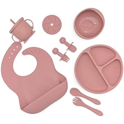 10pc Silicone Baby Feeding Set | No Mess Divided Suction Plate, Suction Bowl, Spoon and Fork, Silicone Bib and Sippy Cup with Snack Cup Attachment | Baby Led Weaning Feeding Utensils | (Pink) : Amazon.com.au: Baby