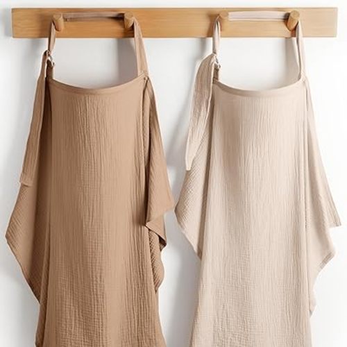 Comfy Cubs Muslin Nursing Cover Pack of 2-100% Cotton Muslin Breastfeeding Cover for Moms, Soft & Breathable Baby Nursing Scarf, Adjustable Neck Strap - Privacy Coverage - Sand and Cedar