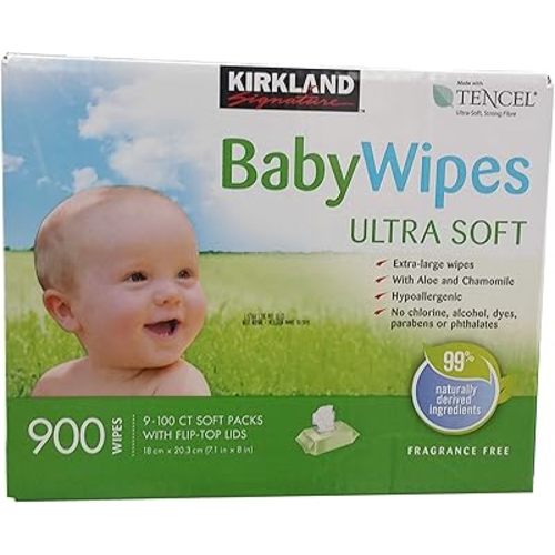 Kirkland Signature Tencel Baby Wipes 18 X 20 cm(900 Count), WHITE