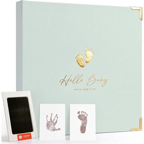 Molekaus Baby Book Keepsake for Baby Boy or Girl - Timeless First 5 Year Baby Scrapbook - Every Event from Birth to Age 5 - Gender Neutral Baby Photo Albums Gifts, 136 Pages (Green)
