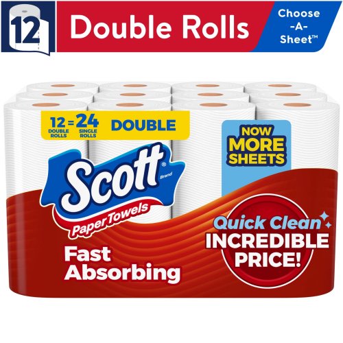 Scott Paper Towels, Choose-A-Sheet, 12 Double Rolls
