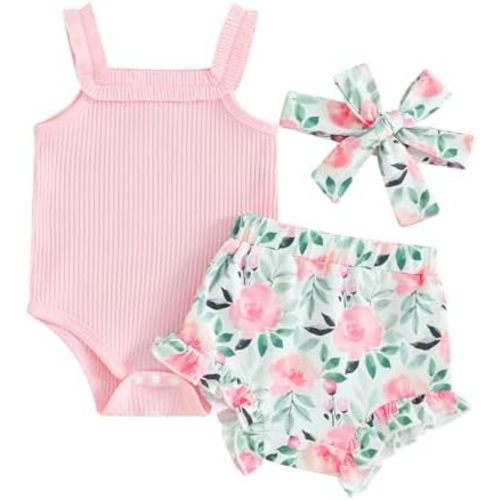 Newborn Baby Girl Clothes Floral Sleeveless Romper Bodysuit + Ruffle Bloomers Shorts Infant Summer Outfits Set