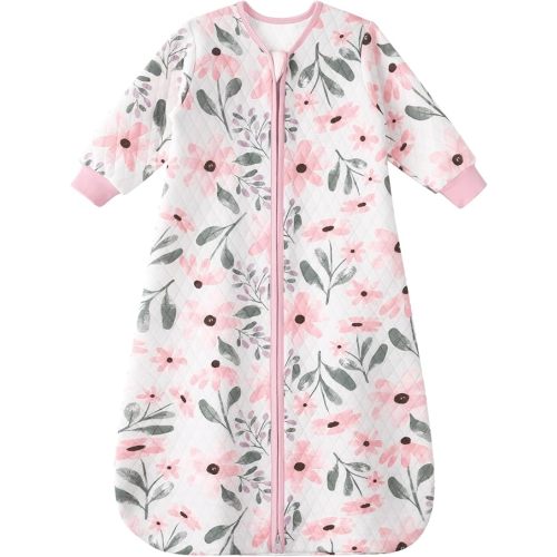 Yoofoss Baby Sleep Sack 6-12 Months 1.0 Tog Long Sleeve Sleep Sack Organic Cotton Wearable Blanket for Infants 2-Way Zipper Quilted Sleeping Sacks(Medium)