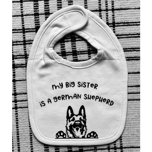 German Shepherd Baby Bib / Dog Big Sister Big Brother Gift Baby Shower Mama To Be Girl Boy Infant Toddler Kids Unisex Reveal First Birthday