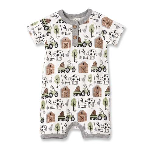 Barnyard Farm Buddies Bamboo Short Henley Romper – August + Willow
