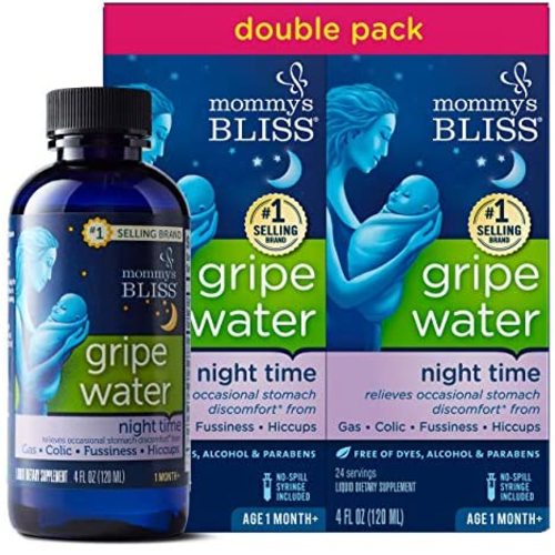 Mommy's Bliss Gripe Water Night Time Double Pack, Relieves Stomach Discomfort From Gas, Colic, Fussiness, & Hiccups, Gentle & Safe, For Infants Age 1 Month+, 2 Pack (Total 8 Fl Oz)