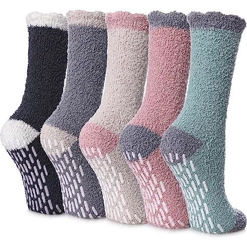 LINEMIN Non-Slip Fuzzy Socks for Women - Cozy Hospital Soft Fluffy Socks With Grips - Winter Warm Slipper