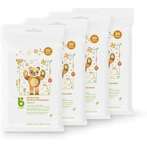 Babyganics Alcohol-Free Hand Sanitizing Wipes, Mandarin, Kills 99.9% of Common Bacteria, Moisturizing, 80 ct (20 count, 4 pack), Packaging May Vary