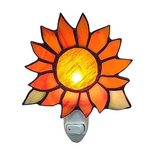 HUIMEIJU Stained Glass Sunflower Night Lights,Suitable for bedrooms,Kitchens,bathrooms,etc.(Orange 1PCS)