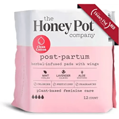 The Honey Pot Company Clean Cotton Postpartum Pads (12 Count), Herbal-Infused, Postpartum and Maternity Pads with Wings, Plant-Derived Feminine & Menstrual Care