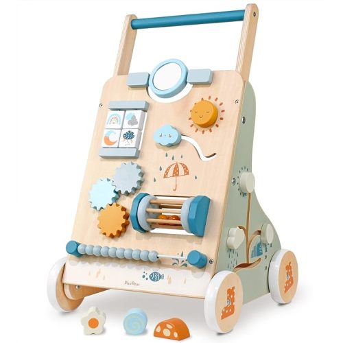 PairPear Wooden Baby Walker, Toddler Push Walker Activity Center Toys with Shape Sorter Gift for Boys Girls 1 2 3 Year Old - baby walker