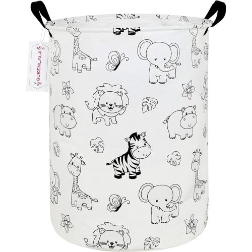 QUEENLALA Large Storage Basket,Laundry Hamper/Bathroom/Home Decor/Collapsible Round Storage Bin,Boys and Girls Hamper/Boxes/Clothing(Round-Zoo)