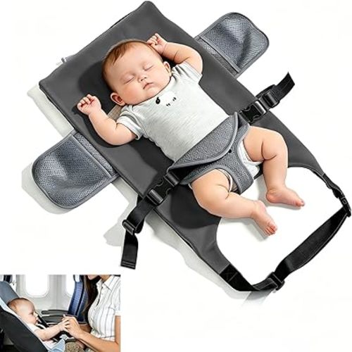 Baby Airplane Bed, Baby Travel Essentials for Flying, Toddler Airplane Seat Extender, Plane Portable High Chair Harness Seat for 1-2 Years Infant (16 * 28inch), Grey
