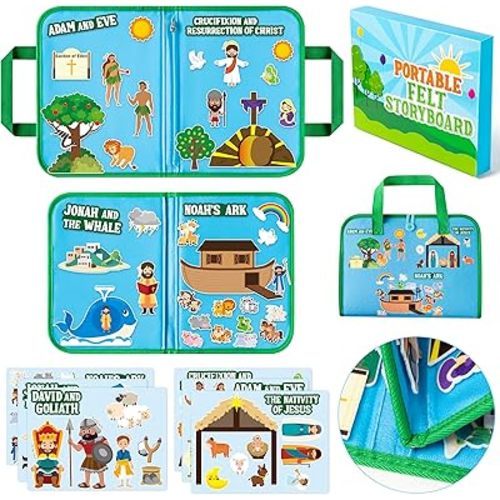 WATINC Bible Felt Board Stories Set - 6 Pack Christian Flannel Board for Kids, Portable Precut Figures Storytelling Learning Kit for Sunday School Toddlers Church Activities (Religious)