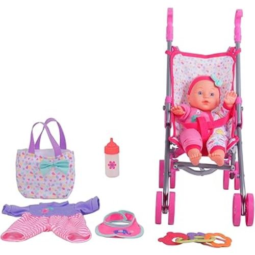 Dream Collection, Baby Doll Care Gift Set with Stroller - Lifelike Baby Doll and Accessories for Realistic Pretend Play, Posable Soft Toy - 12”