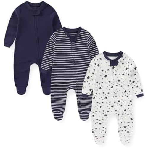 0-3 mos Unisex Zipper Baby Footies Rompers Long Sleeve 3 Pack Infant Boy Girl Jumpsuits 0-12Months Babies Outfits
